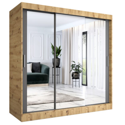 Szafa trzydrzwiowa przesuwna 200cm dąb artisan + antracyt + lustra MKP