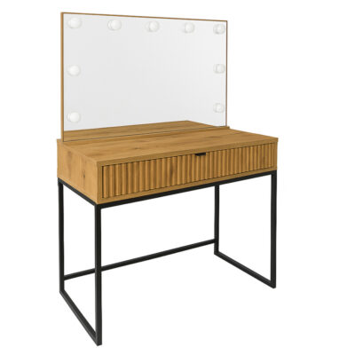 Nowoczesna Toaletka ryflowana 92 cm lustro LED dąb artisan