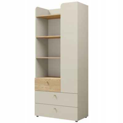 Regał duży 3 szuflady 80 cm szarobeżowy + dąb olejowany YU3