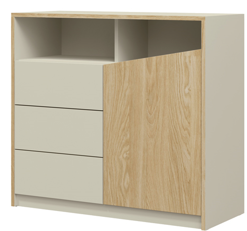 Komoda nowoczesna 3 szuflady 100 cm szarobeżowy + dąb olejowany AS5