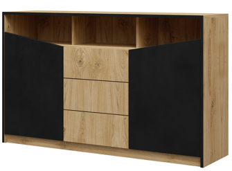 Komoda nowoczesna 3 szuflady 150 cm dąb odwieczny + czarny AS3