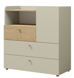 Komoda nowoczesna 3 szuflady 90 cm szarobeżowy + dąb YU10