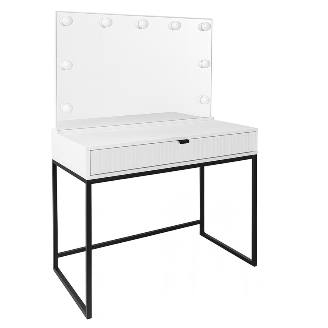 Toaletka ryflowana 92 cm lustro LED (biała)