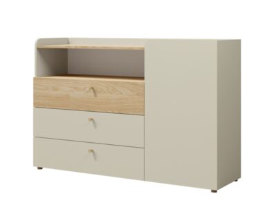 Komoda 3 szuflady nowoczesna 140 cm szarobeżowy + dąb YU8