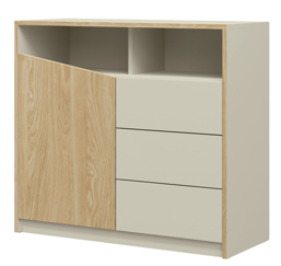 Komoda nowoczesna 3 szuflady 100 cm szarobeżowy + dąb olejowany AS4