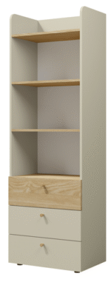 Regał 3 półki 3 szuflady 60 cm szarobeżowy + dąb olejowany YU5