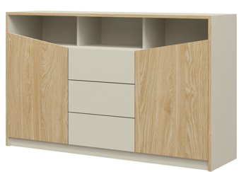 Komoda szeroka 3 drzwiowa 150 cm szarobeżowy + dąb olejowany AS3