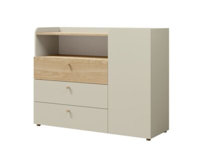Komoda 3 szuflady nowoczesna 120 cm szarobeżowy + dąb olejowany YU9