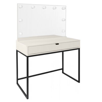 Nowoczesna Toaletka ryflowana 92 cm lustro LED kaszmir czarny stelaż loft