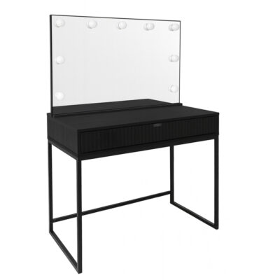 Nowoczesna Toaletka ryflowana 92 cm lustro LED czarna loft