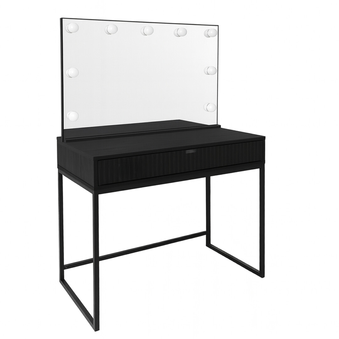 Toaletka ryflowana 92 cm lustro LED (czarna)