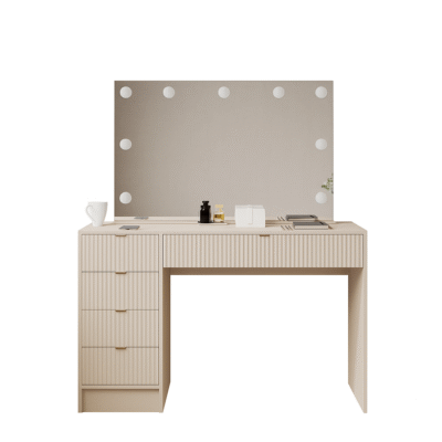 Toaletka Frezja kaszmir ryflowana złote uchwyty 120 cm z lustrem