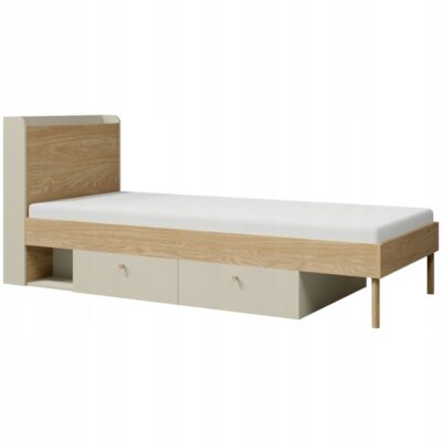 Łóżko pod materac 90 x 200 cm szarobeżowy + dąb olejowany YU13