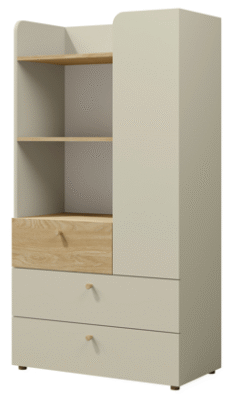 Regał 3 szuflady 2 półki 80 cm szarobeżowy + dąb olejowany YU6