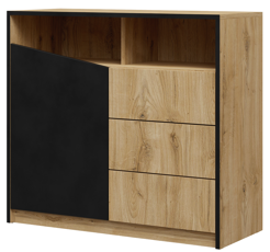 Komoda nowoczesna 3 szuflady 100 cm dąb odwieczny + czarny AS4