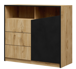 Komoda nowoczesna 3 szuflady 100 cm dąb odwieczny + czarny AS5