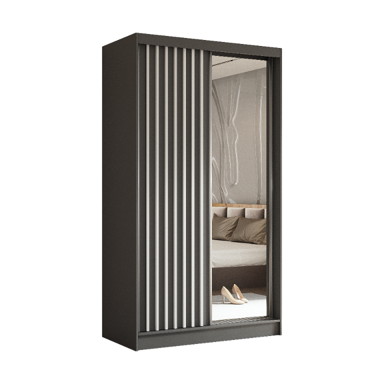 Szafa z lamelami + lustro 120 cm grafit z szufladami LAM120