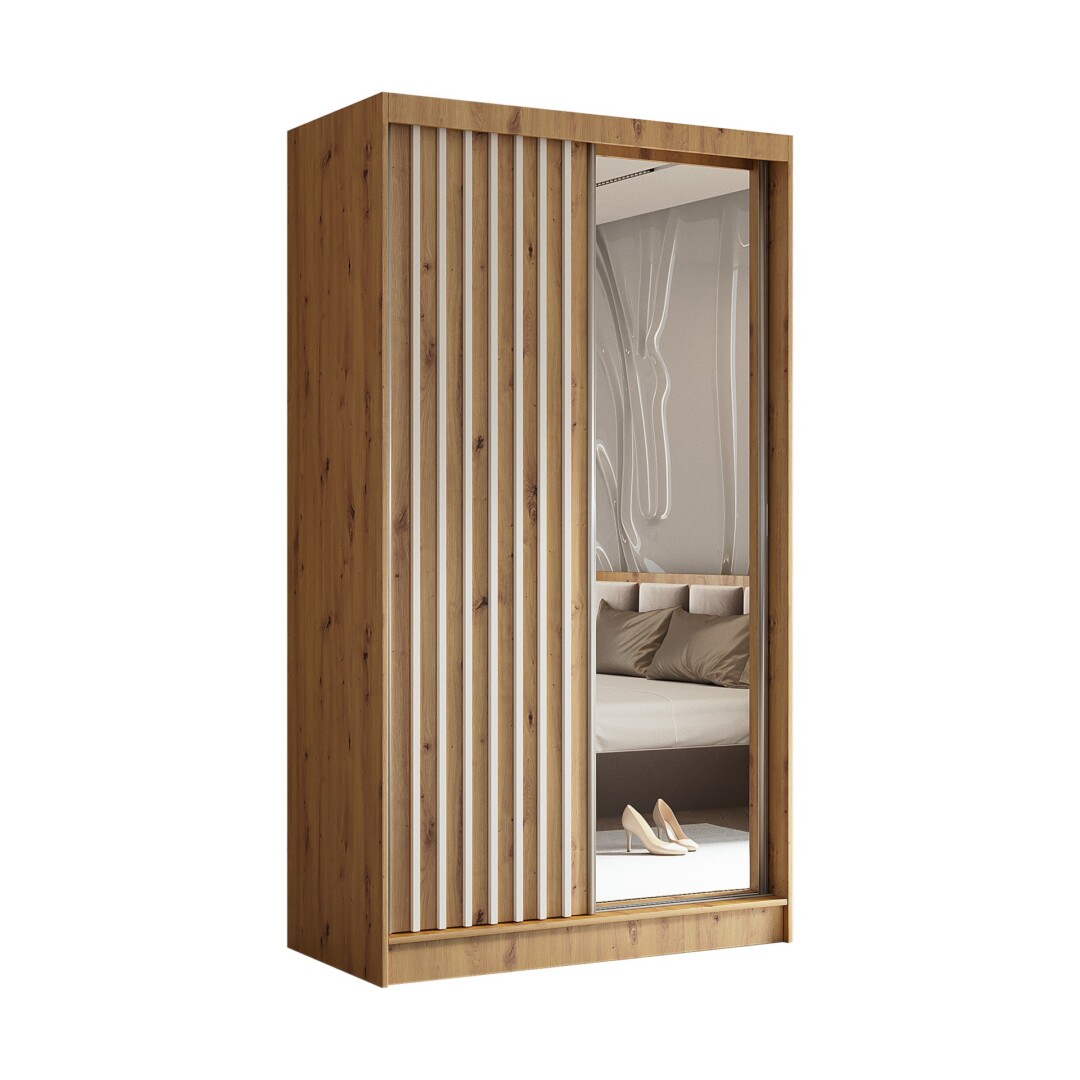 Szafa z lamelami + lustro 120 cm dąb artisan z szufladami LAM120