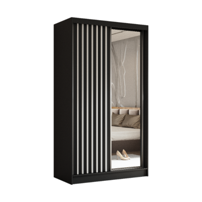 Szafa z lamelami + lustro 120 cm czarna z szufladami LAM120