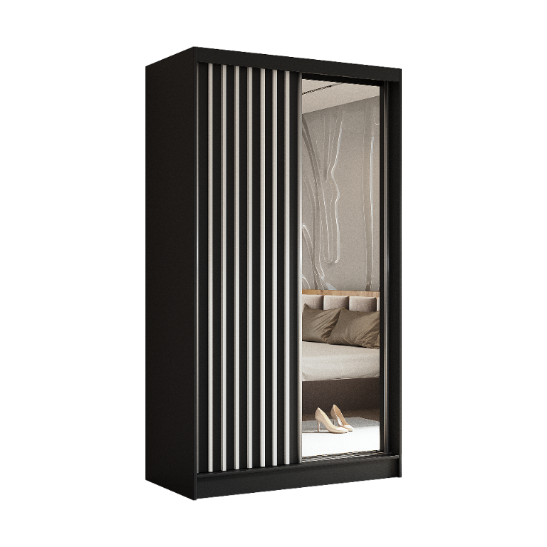 Szafa z lamelami + lustro 120 cm czarna z szufladami LAM120