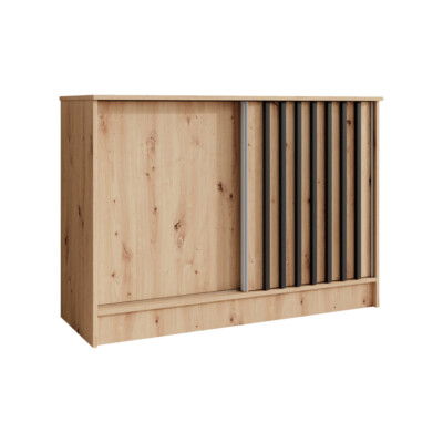 Komoda przesuwna 121 cm dąb artisan + czarne lamele LAM
