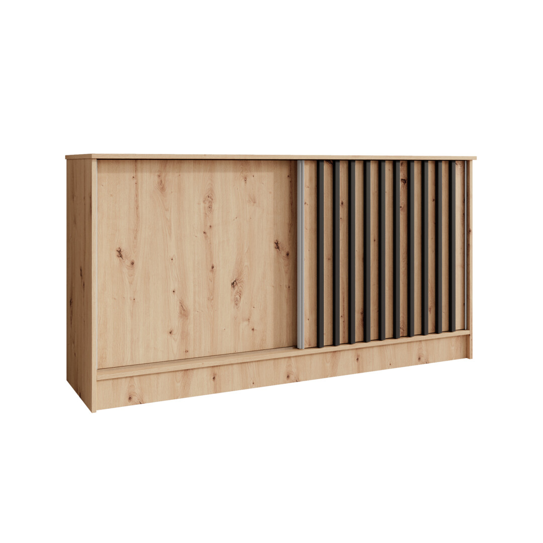 Komoda przesuwna 161 cm dąb artisan + czarne lamele LAM