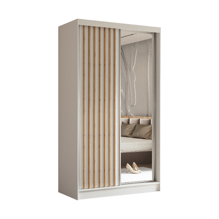 Szafa z lamelami + lustro 120 cm biała z szufladami LAM120