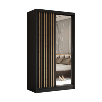 Szafa z lamelami + lustro 120 cm czarna + lamele dąb artisan z szufladami LAM120