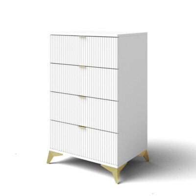 Komoda ALEX 2 ryflowana z nóżkami biała 60cm złote uchwyty