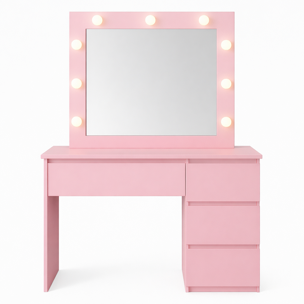 Toaletka 94 cm różowa z lustrem - oświetlenie LED Lumina